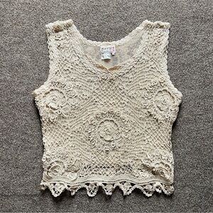 Vintage Crochet Lace Sleeveless Top Festival Peasant Boho Cottagecore Size Small